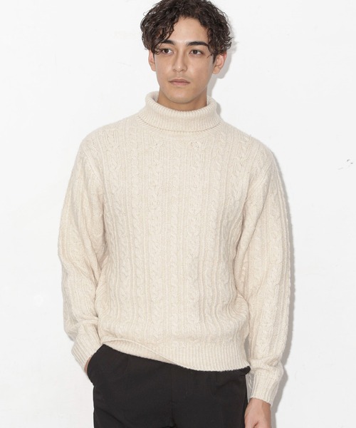 NANO universe（ナノユニバース）の「ケーブルタートルニット（ニット/セーター・メンズ・ブラック/アイボリー/チャコール/ネイビー・S/M/L）」の19枚目の写真