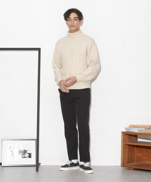 NANO universe（ナノユニバース）の「ケーブルタートルニット（ニット/セーター・メンズ・ブラック/アイボリー/チャコール/ネイビー・S/M/L）」の21枚目の写真