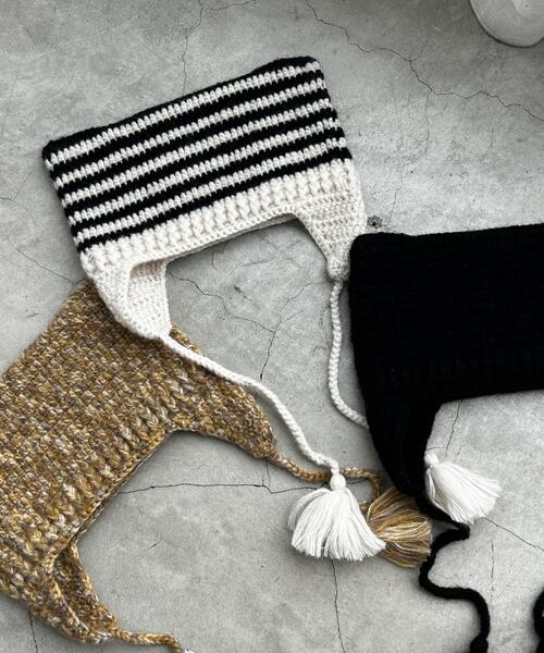 WEGO(ウィゴー)の「WEGO/ネコミミフリンジ付きニットキャップ(ニットキャップ/ビーニー・レディース・その他1/ブラック/ブラウン・FREE)」の3枚目の写真