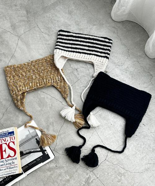 WEGO(ウィゴー)の「WEGO/ネコミミフリンジ付きニットキャップ(ニットキャップ/ビーニー・レディース・その他1/ブラック/ブラウン・FREE)」の4枚目の写真