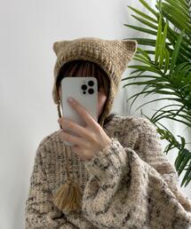 WEGO/ネコミミフリンジ付きニットキャップ