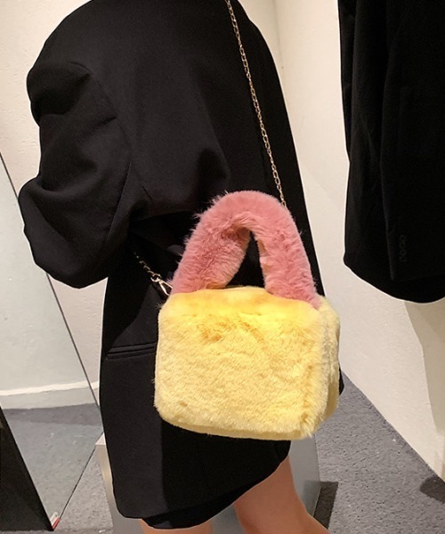 SEN TOKYO（セントーキョー）の「シーズンライクな差し色。2WAYもこもこバイカラーハンドバック（ハンドバッグ・レディース・イエロー/ブラウン/グレー・FREE）」の16枚目の写真