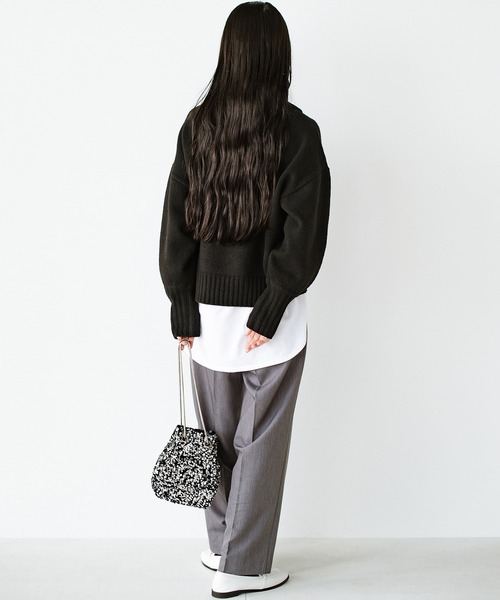 SEVEN TE 小籠包パフスリーブハイネックニット♡Ｍ♡美品 S-LL/体型カバー】ふわふわMIXハイネックニット（ニット