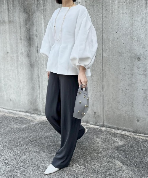 Lajour（ラジュール）の「日本製ペプラムプルオーバー（Tシャツ/カットソー・レディース・モカ/ブラック/ホワイト/ネイビー・フリー）」の16枚目の写真