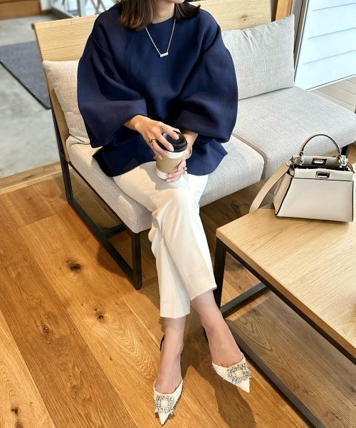 Lajour（ラジュール）の「日本製ペプラムプルオーバー（Tシャツ/カットソー・レディース・モカ/ブラック/ホワイト/ネイビー・フリー）」の18枚目の写真