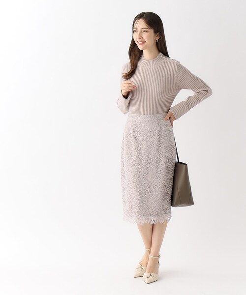 index（インデックス）の「◆≪5color≫ パール調ボタン リブハイネックニット【洗濯機洗い可】（ニット/セーター・レディース・チャコールグレー/ブルー系5/グレー系4/ライトベージュ/オフホワイト・38/36/42/40）」の13枚目の写真