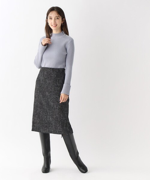 index（インデックス）の「◆≪5color≫ パール調ボタン リブハイネックニット【洗濯機洗い可】（ニット/セーター・レディース・チャコールグレー/ブルー系5/グレー系4/ライトベージュ/オフホワイト・38/36/42/40）」の18枚目の写真