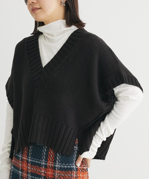 Green　Parks（グリーンパークス）の「・SUGAR　SPOON　ショートニットベスト（ベスト・レディース・ブラック/杢グレー/ベージュ・FREE）」の2枚目の写真