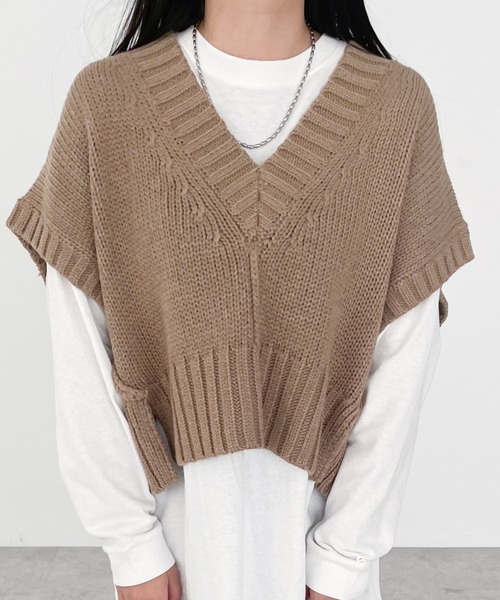 Green　Parks（グリーンパークス）の「・SUGAR　SPOON　ショートニットベスト（ベスト・レディース・ブラック/杢グレー/ベージュ・FREE）」の22枚目の写真