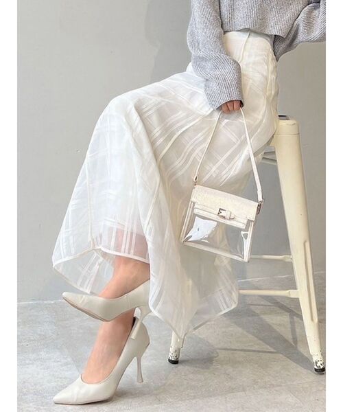 RESEXXY（リゼクシー）の「シアーチェックフレアスカート（スカート・レディース・ホワイト/ブラック・FREE）」の2枚目の写真