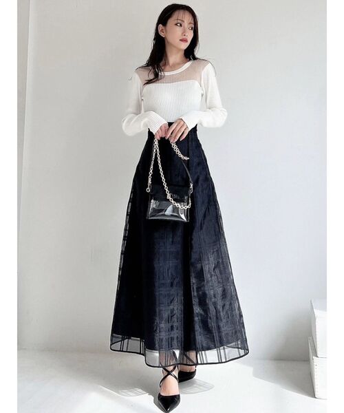 RESEXXY（リゼクシー）の「シアーチェックフレアスカート（スカート・レディース・ホワイト/ブラック・FREE）」の3枚目の写真