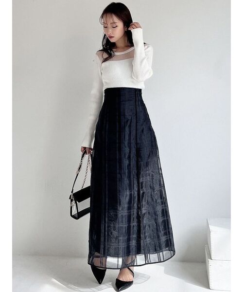 RESEXXY（リゼクシー）の「シアーチェックフレアスカート（スカート・レディース・ホワイト/ブラック・FREE）」の4枚目の写真