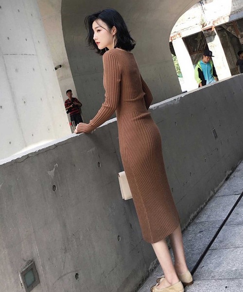LUGG NAGG(ラグナグ)の「リブニットVネックマキシワンピース(ワンピース・レディース・ライトベージュ/チョコ/ブラック・M)」の7枚目の写真