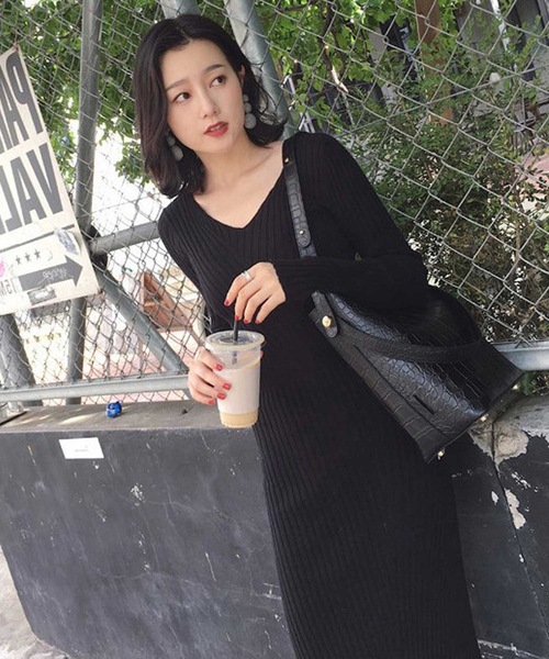LUGG NAGG(ラグナグ)の「リブニットVネックマキシワンピース(ワンピース・レディース・ライトベージュ/チョコ/ブラック・M)」の13枚目の写真