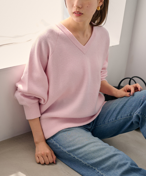 24AW フレームワーク AQUA Vネックプルオーバー カシミヤ混 ニット 黒 AQUA ウール カシミヤ Vネック プルオーバー