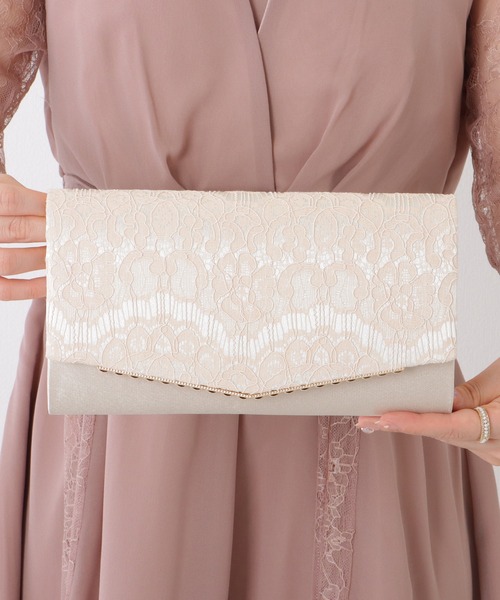 Lace Ladies（レースレディース）の「メタリック ライン付き レース スクエア クラッチ バッグ（クラッチバッグ・レディース・ブラック/ベージュ/グレー・FREE）」の14枚目の写真