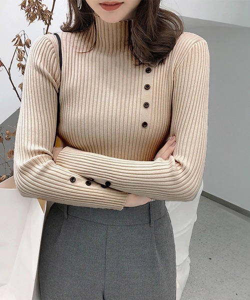 Miniministore(ミニミニストア)の「ニットトップス レディース 長袖(ニット/セーター・レディース・ホワイト/ベージュ/ブラック/ピンク・フリー)」の3枚目の写真
