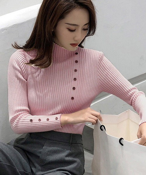 Miniministore(ミニミニストア)の「ニットトップス レディース 長袖(ニット/セーター・レディース・ホワイト/ベージュ/ブラック/ピンク・フリー)」の6枚目の写真