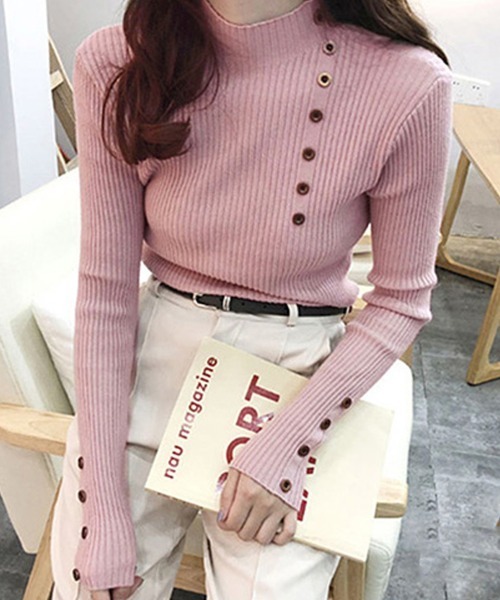 Miniministore(ミニミニストア)の「ニットトップス レディース 長袖(ニット/セーター・レディース・ホワイト/ベージュ/ブラック/ピンク・フリー)」の19枚目の写真