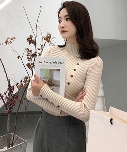 Miniministore(ミニミニストア)の「ニットトップス レディース 長袖(ニット/セーター・レディース・ホワイト/ベージュ/ブラック/ピンク・フリー)」の15枚目の写真