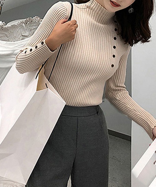 Miniministore(ミニミニストア)の「ニットトップス レディース 長袖(ニット/セーター・レディース・ホワイト/ベージュ/ブラック/ピンク・フリー)」の10枚目の写真