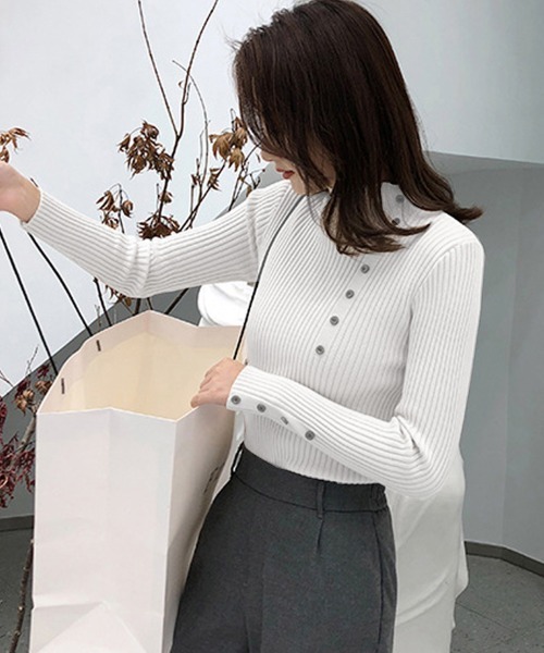 Miniministore(ミニミニストア)の「ニットトップス レディース 長袖(ニット/セーター・レディース・ホワイト/ベージュ/ブラック/ピンク・フリー)」の7枚目の写真
