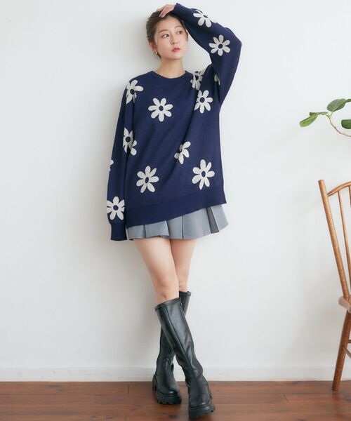 RETRO GIRL（レトロガール）の「柄アソートジャガードNT（ニット/セーター・レディース・グリーン/ナチュラル/オフホワイト/ダークブルー・FREE）」の14枚目の写真