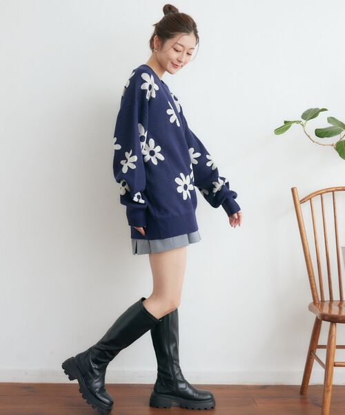 RETRO GIRL（レトロガール）の「柄アソートジャガードNT（ニット/セーター・レディース・グリーン/ナチュラル/オフホワイト/ダークブルー・FREE）」の15枚目の写真