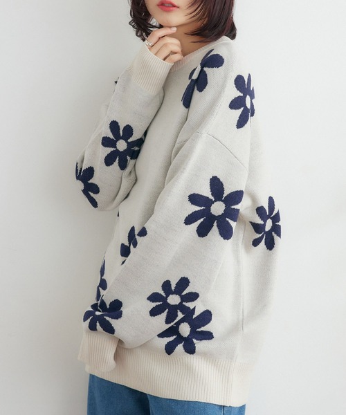 RETRO GIRL（レトロガール）の「柄アソートジャガードNT（ニット/セーター・レディース・グリーン/ナチュラル/オフホワイト/ダークブルー・FREE）」の2枚目の写真