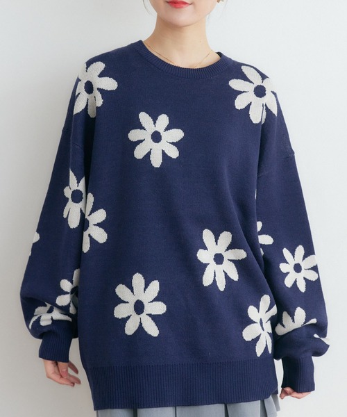 RETRO GIRL（レトロガール）の「柄アソートジャガードNT（ニット/セーター・レディース・グリーン/ナチュラル/オフホワイト/ダークブルー・FREE）」の4枚目の写真