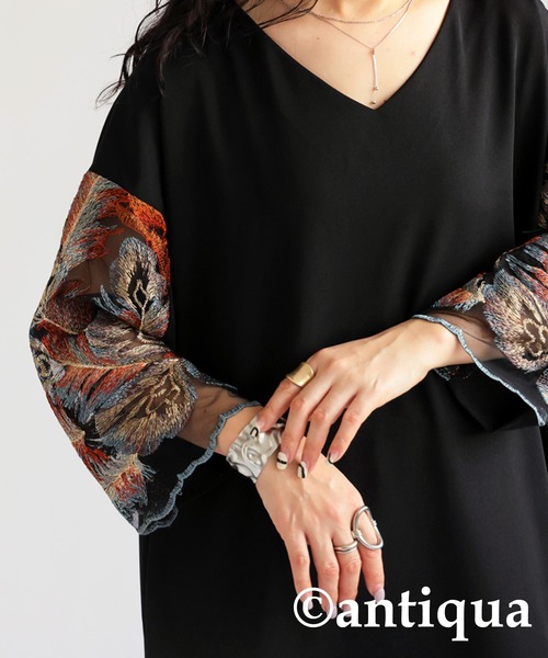 antiqua（アンティカ）の「刺繍デザインワンピース（ワンピース・レディース・ブラック・R/P）」の9枚目の写真