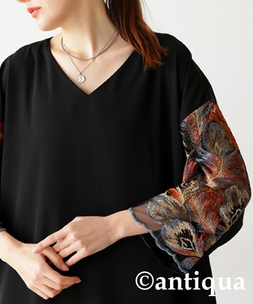 antiqua（アンティカ）の「刺繍デザインワンピース（ワンピース・レディース・ブラック・R/P）」の5枚目の写真