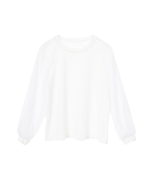 fifth（フィフス）の「パールデザイン袖チュールカットソー（Tシャツ/カットソー・レディース・ホワイト/ブラック・M）」の9枚目の写真