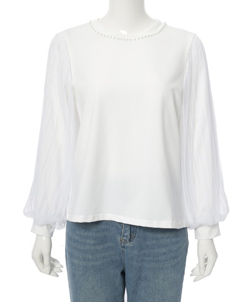 fifth（フィフス）の「パールデザイン袖チュールカットソー（Tシャツ/カットソー・レディース・ホワイト/ブラック・M）」の8枚目の写真