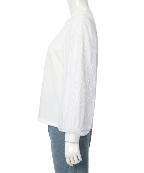 fifth（フィフス）の「パールデザイン袖チュールカットソー（Tシャツ/カットソー・レディース・ホワイト/ブラック・M）」の7枚目の写真