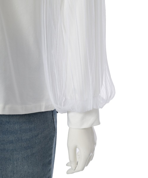 fifth（フィフス）の「パールデザイン袖チュールカットソー（Tシャツ/カットソー・レディース・ホワイト/ブラック・M）」の4枚目の写真