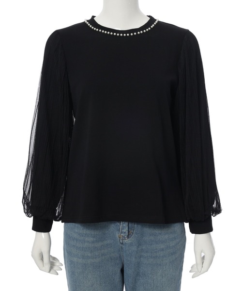 fifth（フィフス）の「パールデザイン袖チュールカットソー（Tシャツ/カットソー・レディース・ホワイト/ブラック・M）」の16枚目の写真