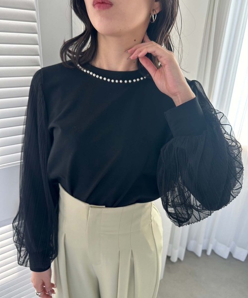 fifth（フィフス）の「パールデザイン袖チュールカットソー（Tシャツ/カットソー・レディース・ホワイト/ブラック・M）」の14枚目の写真