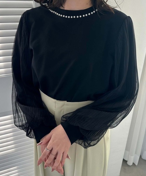 fifth（フィフス）の「パールデザイン袖チュールカットソー（Tシャツ/カットソー・レディース・ホワイト/ブラック・M）」の15枚目の写真
