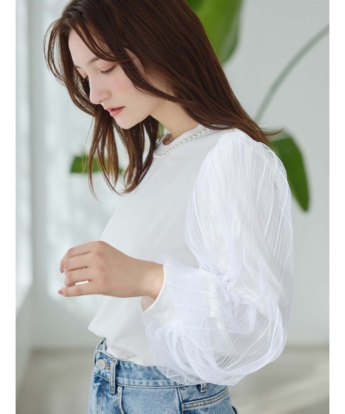 fifth（フィフス）の「パールデザイン袖チュールカットソー（Tシャツ/カットソー・レディース・ホワイト/ブラック・M）」の20枚目の写真