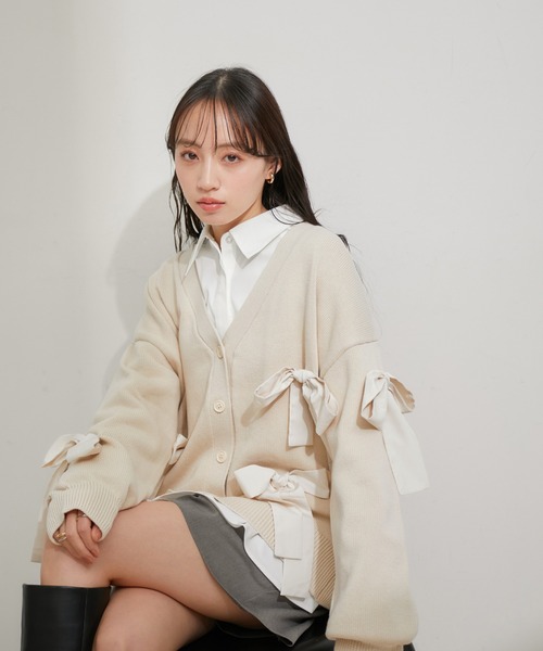 VIS（ビス）の「【EC/一部店舗限定】ビッグリボンカーディガン（カーディガン/ボレロ・レディース・グレー/ブラック/キナリ・FREE）」の5枚目の写真