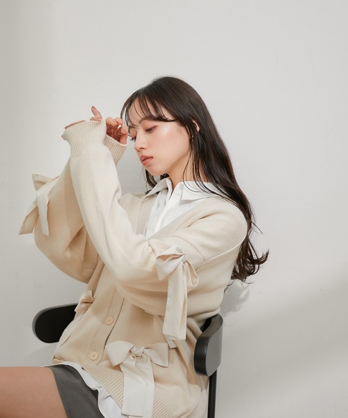 VIS（ビス）の「【EC/一部店舗限定】ビッグリボンカーディガン（カーディガン/ボレロ・レディース・グレー/ブラック/キナリ・FREE）」の6枚目の写真