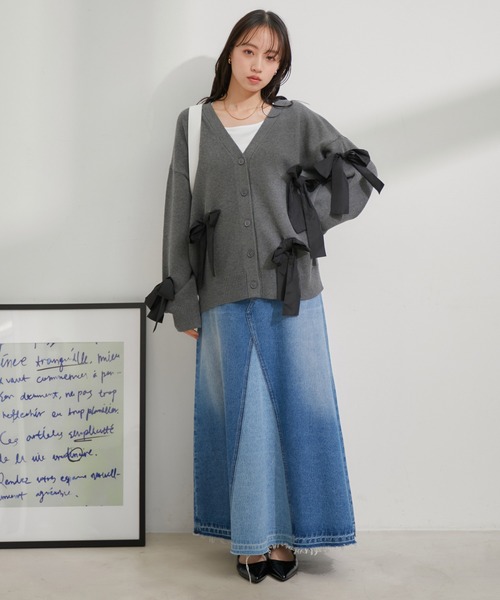 VIS（ビス）の「【EC/一部店舗限定】ビッグリボンカーディガン（カーディガン/ボレロ・レディース・グレー/ブラック/キナリ・FREE）」の19枚目の写真