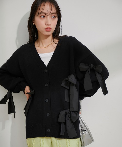 VIS（ビス）の「【EC/一部店舗限定】ビッグリボンカーディガン（カーディガン/ボレロ・レディース・グレー/ブラック/キナリ・FREE）」の11枚目の写真