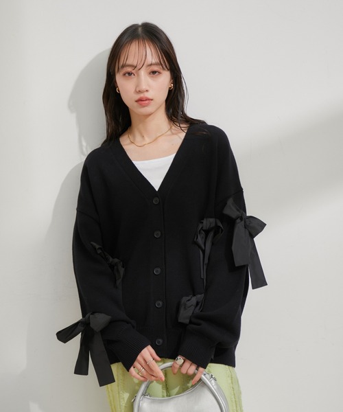VIS（ビス）の「【EC/一部店舗限定】ビッグリボンカーディガン（カーディガン/ボレロ・レディース・グレー/ブラック/キナリ・FREE）」の17枚目の写真
