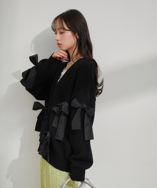 VIS（ビス）の「【EC/一部店舗限定】ビッグリボンカーディガン（カーディガン/ボレロ・レディース・グレー/ブラック/キナリ・FREE）」の14枚目の写真