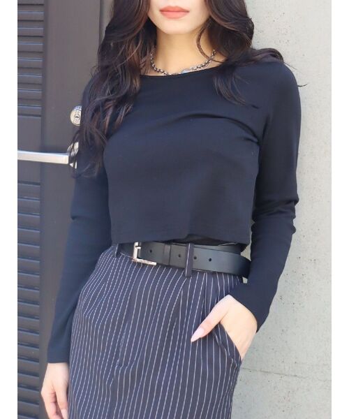 EVRIS（エヴリス）の「ベーシッククロップドロンT（Tシャツ/カットソー・レディース・ホワイト/ブラック/グリーン・FREE）」の3枚目の写真