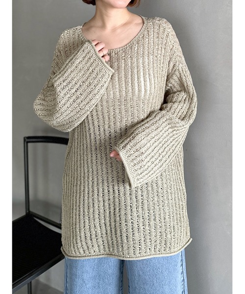 LEPSIM（レプシィム）の「5ゲージテープヤーン長袖プルオーバー　995370（Tシャツ/カットソー・レディース・ライトオリーブ/ブラック/ベージュ・FREE）」の3枚目の写真