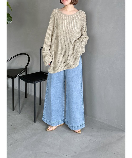 LEPSIM（レプシィム）の「5ゲージテープヤーン長袖プルオーバー　995370（Tシャツ/カットソー・レディース・ライトオリーブ/ブラック/ベージュ・FREE）」の12枚目の写真