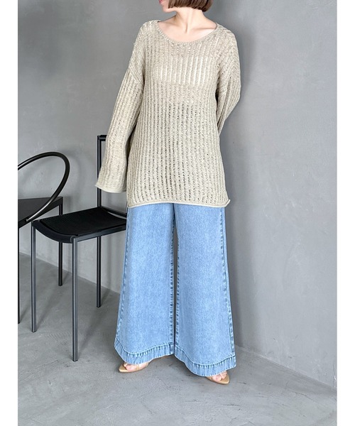 LEPSIM（レプシィム）の「5ゲージテープヤーン長袖プルオーバー　995370（Tシャツ/カットソー・レディース・ライトオリーブ/ブラック/ベージュ・FREE）」の13枚目の写真